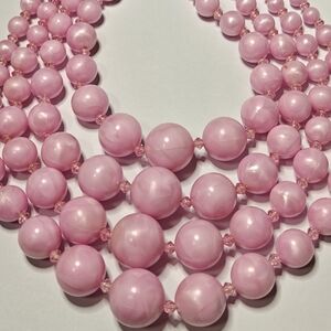 Vintage Signed West Germany Marbled Pink Beaded Necklace
